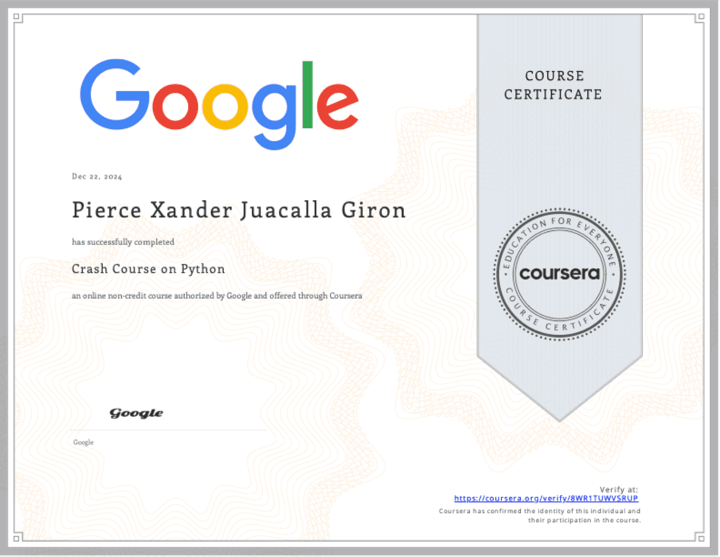 Coursera Python certificate